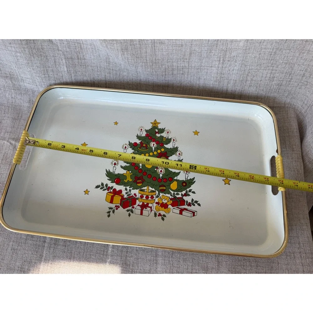 Vintage 3pc Christmas Tree Lacquerware Serving Tray Set Japan Gold Trim